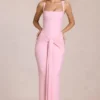 Nayeli maxi-jurk met vierkante hals en gerimpelde bandjes in Blossom Pink