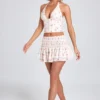 Nellary gerimpelde micro-minirok met ruches en lage taille in kleine rozenprint