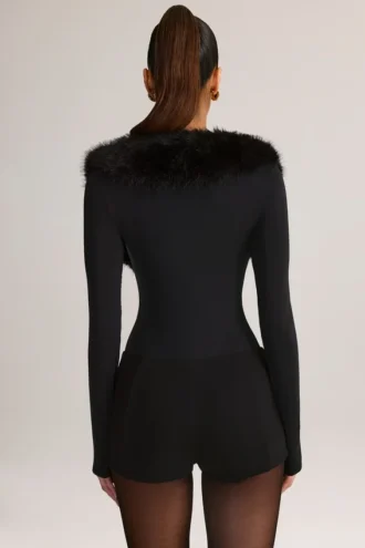 Nesta playsuit met korset en rand van imitatiebont in zwart