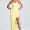 Nevali bandeau maxi-jurk met ruches in citroensorbet