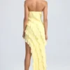 Nevali bandeau maxi-jurk met ruches in citroensorbet