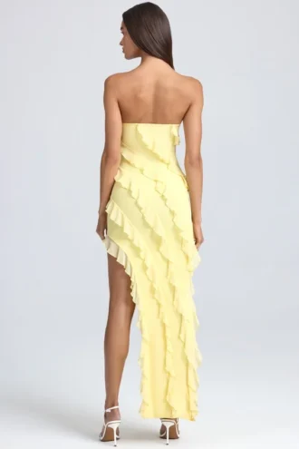 Nevali bandeau maxi-jurk met ruches in citroensorbet