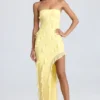 Nevali bandeau maxi-jurk met ruches in citroensorbet
