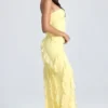 Nevali bandeau maxi-jurk met ruches in citroensorbet