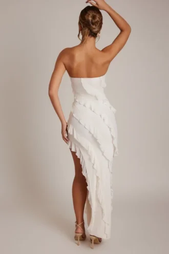 Nevali bandeau maxi-jurk met ruches in ivoor