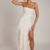 Nevali bandeau maxi-jurk met ruches in ivoor