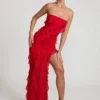 Nevali bandeau maxijurk met ruches in rood