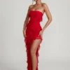 Nevali bandeau maxijurk met ruches in rood