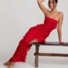 Nevali bandeau maxijurk met ruches in rood