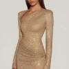 Nevina versierde asymmetrische bodycon-minijurk in goud