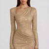 Nevina versierde asymmetrische bodycon-minijurk in goud