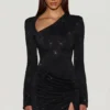 Nevina versierde asymmetrische bodycon-minijurk in zwart