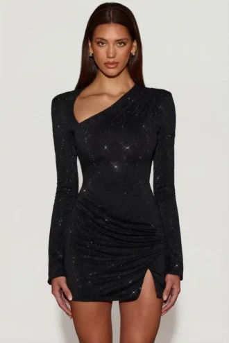 Nevina versierde asymmetrische bodycon-minijurk in zwart