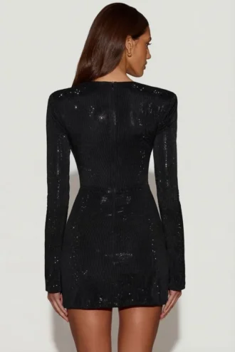 Nevina versierde asymmetrische bodycon-minijurk in zwart
