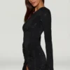 Nevina versierde asymmetrische bodycon-minijurk in zwart
