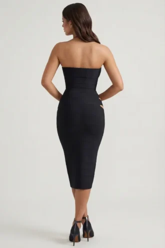 Nika halternek bodycon midaxi-jurk met uitsnijdingen in zwart