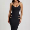 Nika halternek bodycon midaxi-jurk met uitsnijdingen in zwart