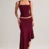 Niva Modal asymmetrische midi-rok met lage taille in wijnrood