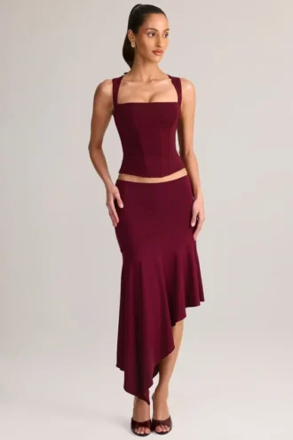 Niva Modal asymmetrische midi-rok met lage taille in wijnrood