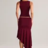Niva Modal asymmetrische midi-rok met lage taille in wijnrood