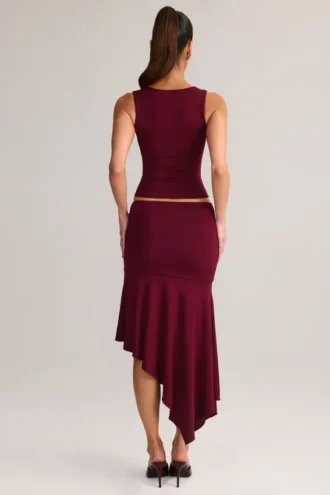 Niva Modal asymmetrische midi-rok met lage taille in wijnrood