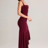 Niva Modal asymmetrische midi-rok met lage taille in wijnrood