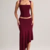 Niva Modal asymmetrische midi-rok met lage taille in wijnrood