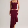 Niva Modal asymmetrische midi-rok met lage taille in wijnrood