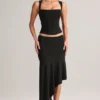 Niva modale asymmetrische midi-rok met lage taille in zwart