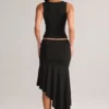 Niva modale asymmetrische midi-rok met lage taille in zwart