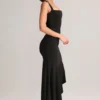 Niva modale asymmetrische midi-rok met lage taille in zwart