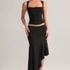 Niva modale asymmetrische midi-rok met lage taille in zwart