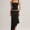 Niva modale asymmetrische midi-rok met lage taille in zwart