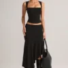 Niva modale asymmetrische midi-rok met lage taille in zwart