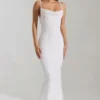 Nivalis versierde maxi-jurk met cowl-hals en open rug in wit