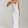 Nivalis versierde maxi-jurk met cowl-hals en open rug in wit