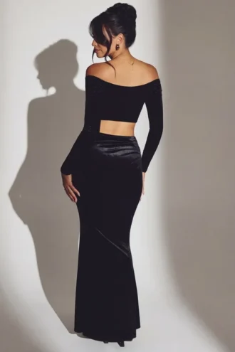 Nixie fluwelen maxi-rok met middelhoge taille in gitzwart