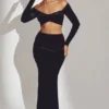 Nixie fluwelen maxi-rok met middelhoge taille in gitzwart