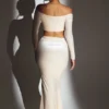 Nixie fluwelen maxi-rok met middelhoge taille in ivoor