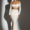 Nixie fluwelen maxi-rok met middelhoge taille in ivoor