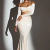 Nixie fluwelen maxi-rok met middelhoge taille in ivoor