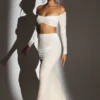 Nixie fluwelen maxi-rok met middelhoge taille in ivoor