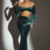 Nixie fluwelen maxi-rok met middelhoge taille in smaragdgroen