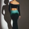 Nixie fluwelen maxi-rok met middelhoge taille in smaragdgroen