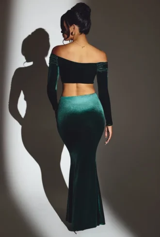 Nixie fluwelen maxi-rok met middelhoge taille in smaragdgroen