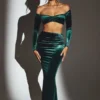 Nixie fluwelen maxi-rok met middelhoge taille in smaragdgroen