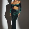 Nixie fluwelen maxi-rok met middelhoge taille in smaragdgroen