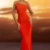 Noelia maxi-jurk met open rug van gestructureerde jersey in vurig rood