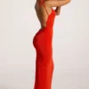 Noelia maxi-jurk met open rug van gestructureerde jersey in vurig rood