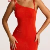 Noelia maxi-jurk met open rug van gestructureerde jersey in vurig rood